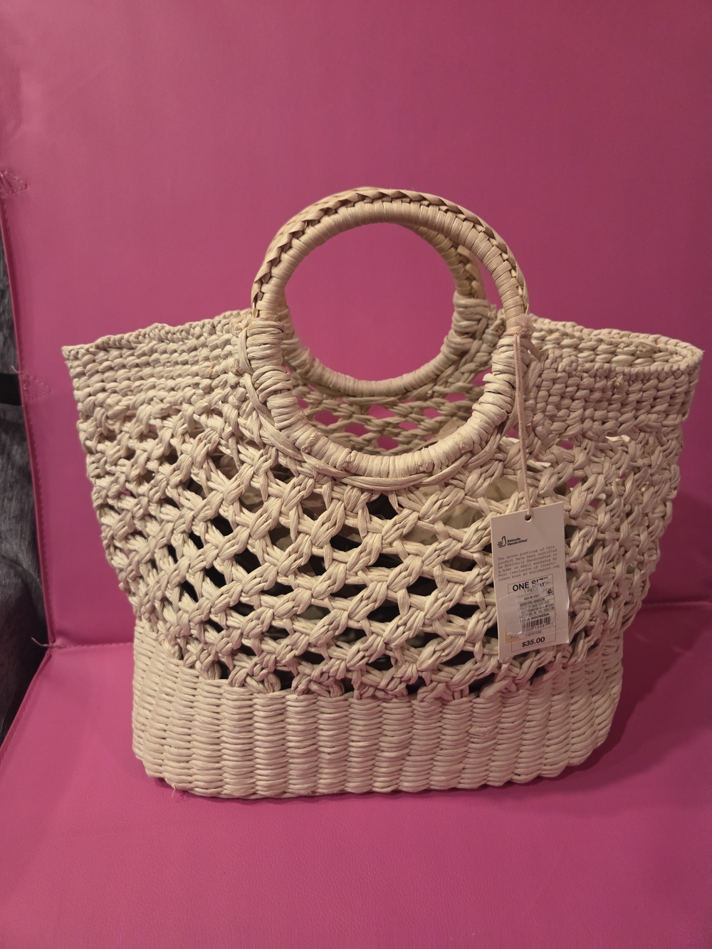 a new day Cream Woven Round-Handle Tote